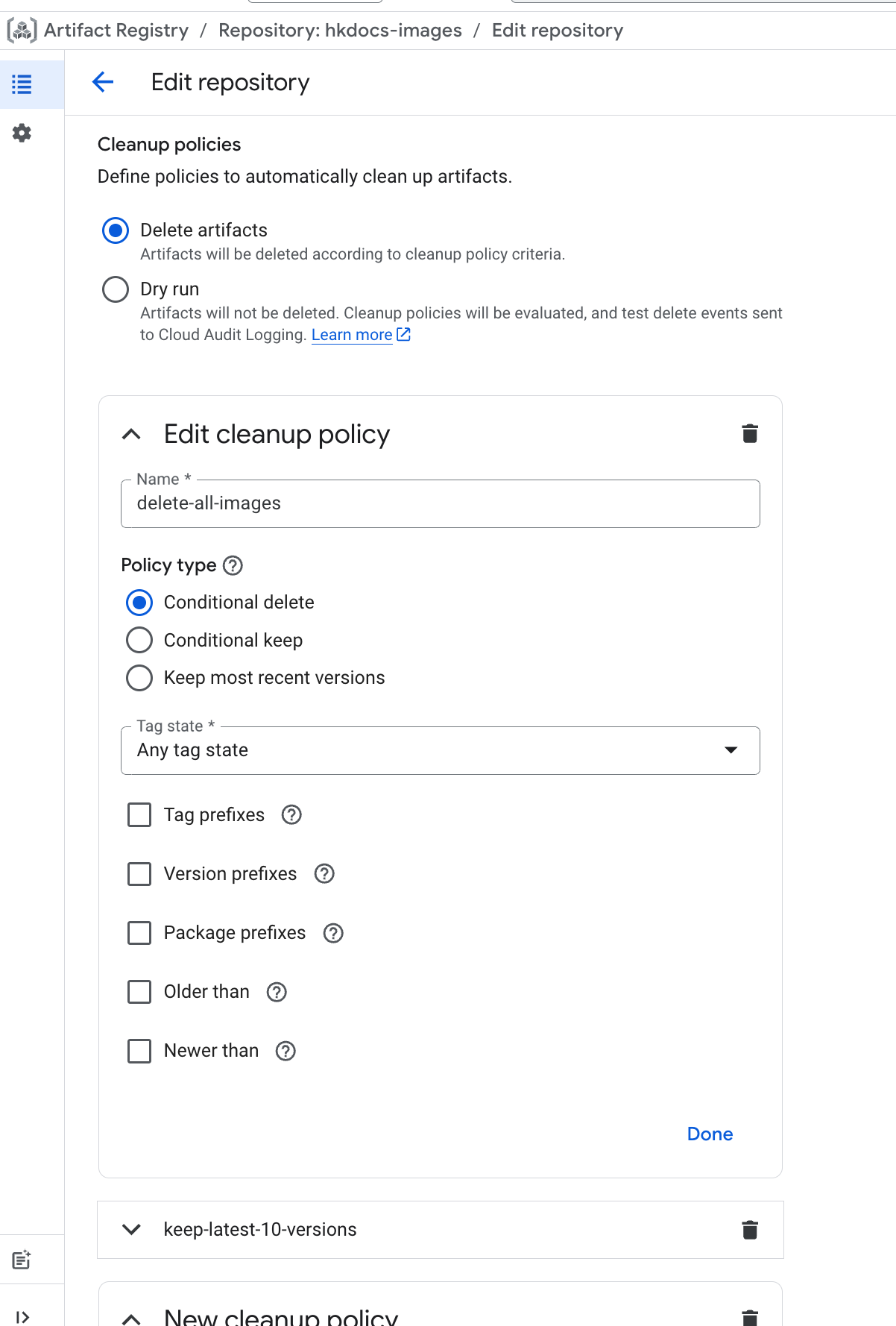 Cleanup Policy 1