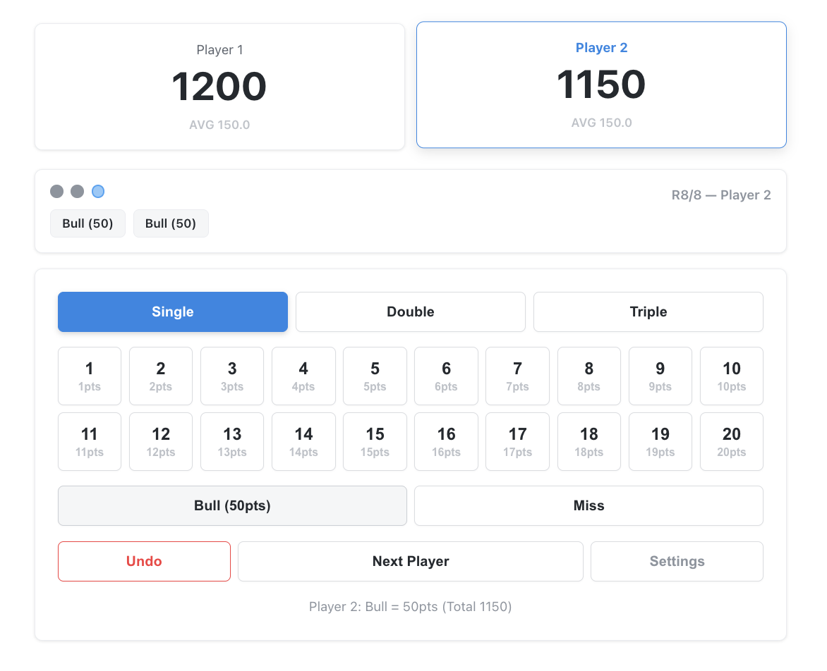 Count-Up Darts Score Calculator Screen